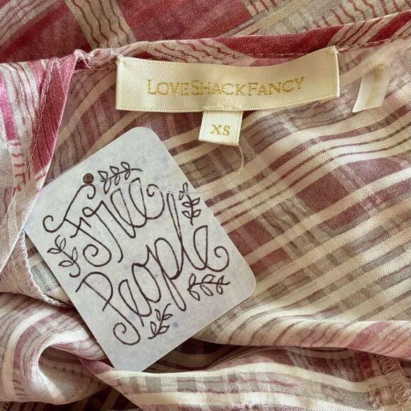 NWT Love Shack Fancy x  Free People Silk Sloane Blush Plaid Silk Maxi Dress XS - Picture 8 of 13